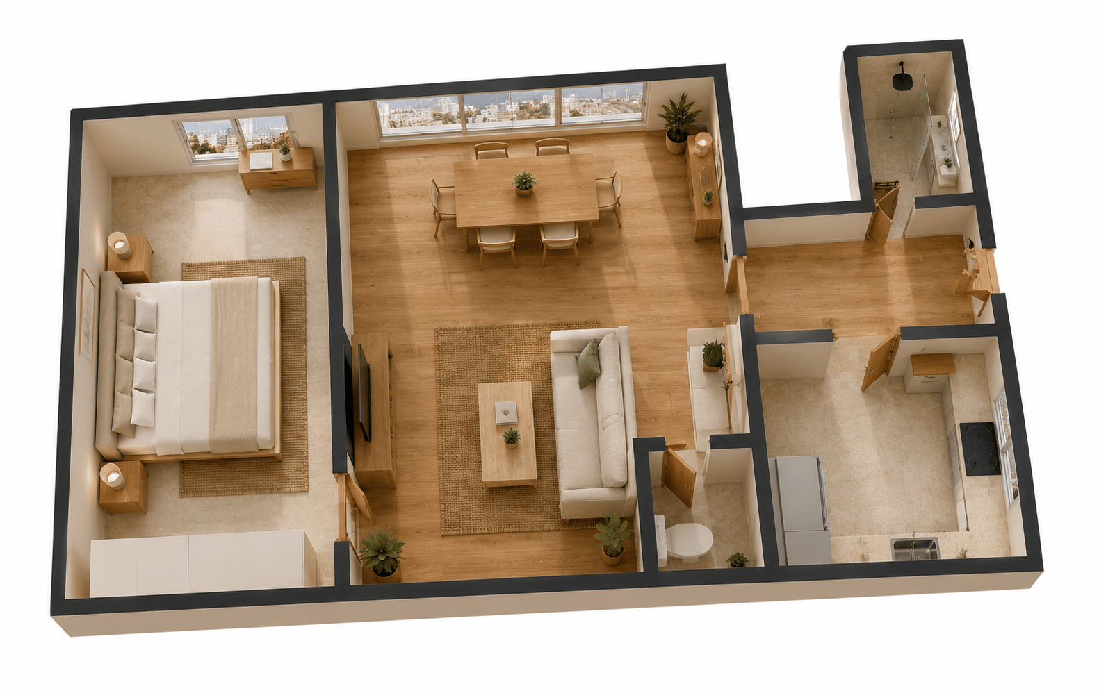 Furnished 3D floor plan of the Barcelona àtic