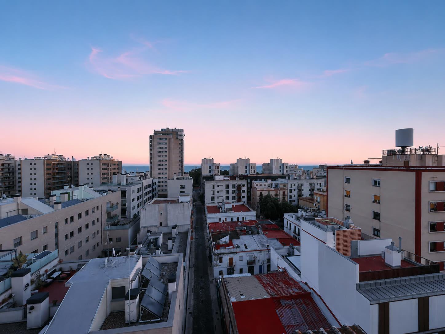 The àtic terrace view at dawn