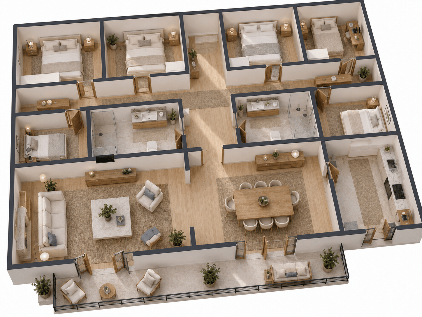 Furnished 3D floor plan of the Pedralbes reform