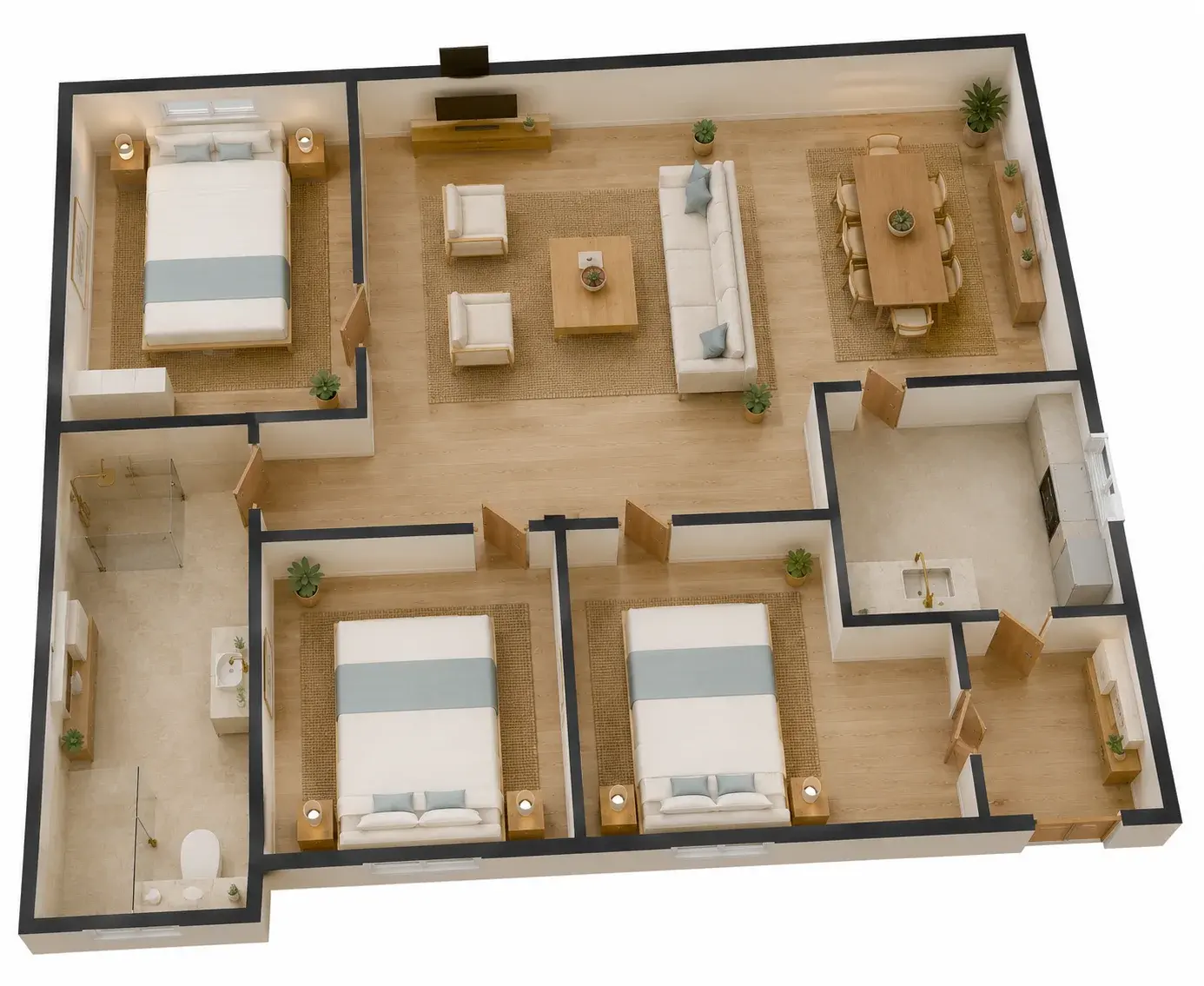 Furnished 3D floor plan of the Premià family flat