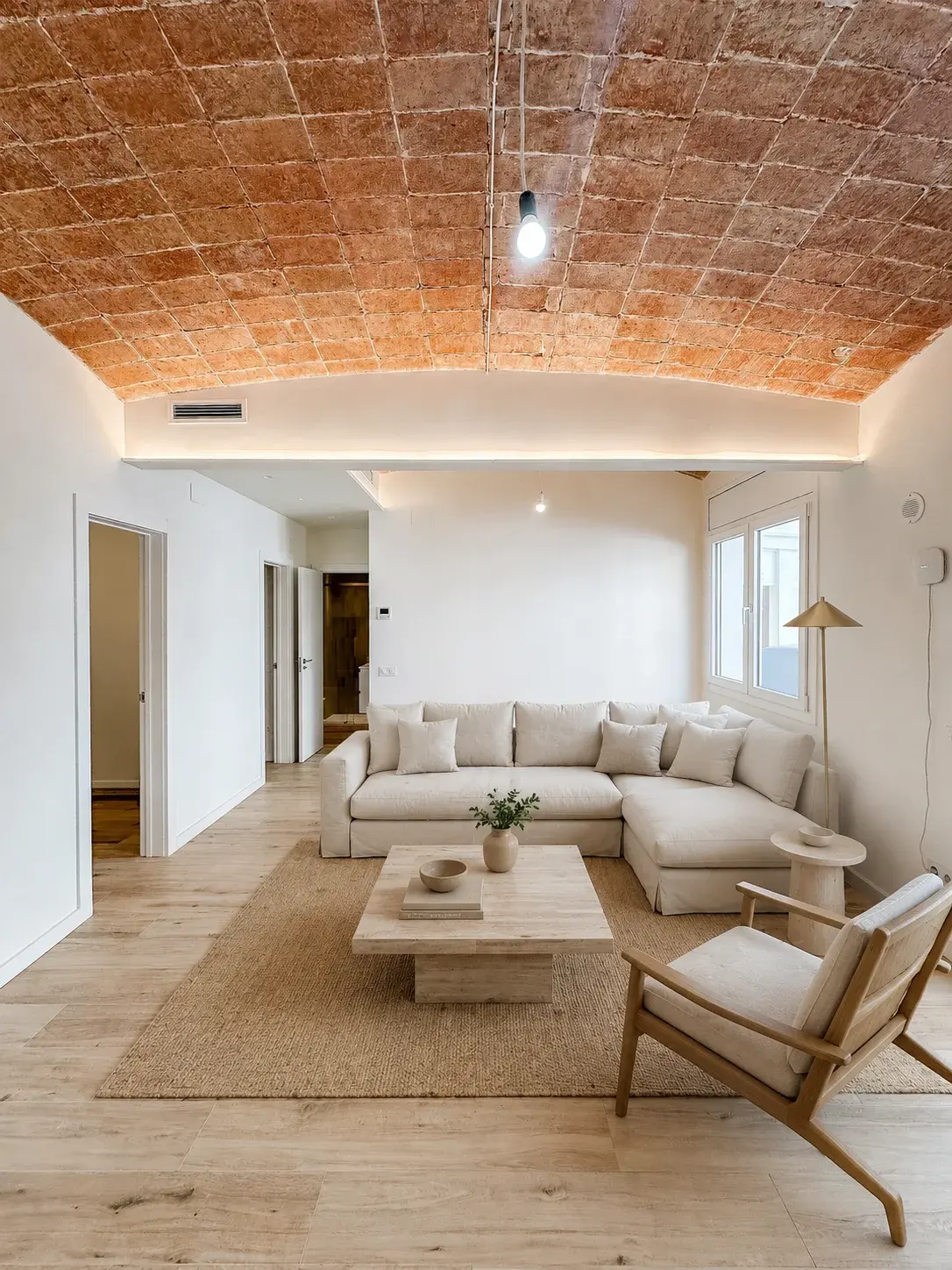 The same living room virtually staged and furnished