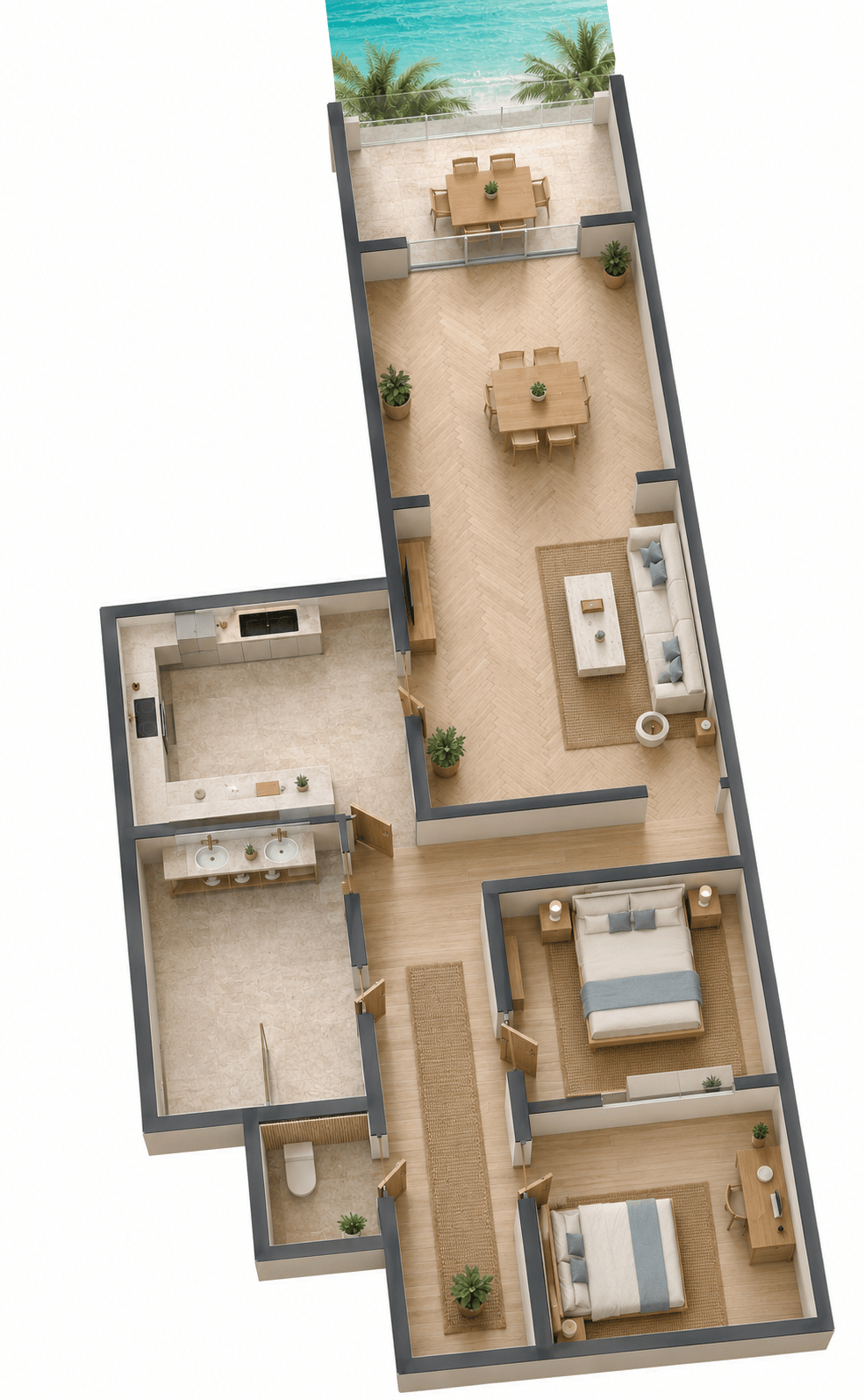 Furnished 3D floor plan of the Nice apartment
